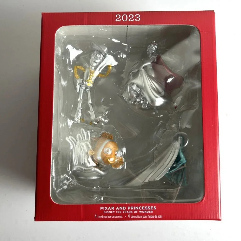 Hallmark Disney Ornaments 100 Years of Wonder Set of 4 Pixar & Princess 2023 NEW